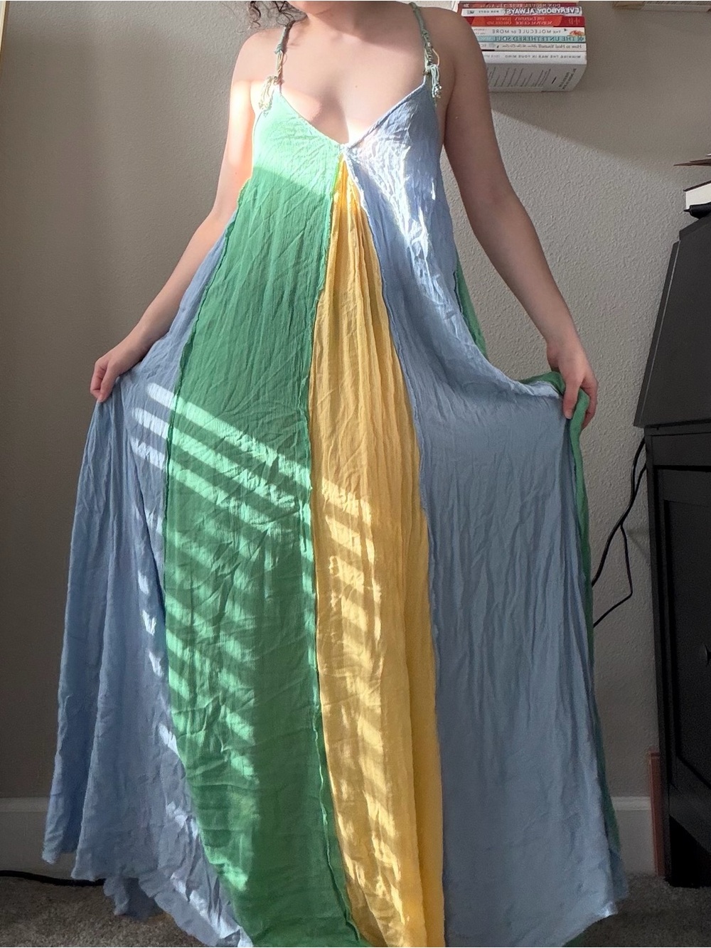 Free People Colorblock Maxi Dress in Blue, Green & Yellow
